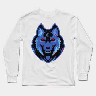 blue wolf with red eyes Long Sleeve T-Shirt
